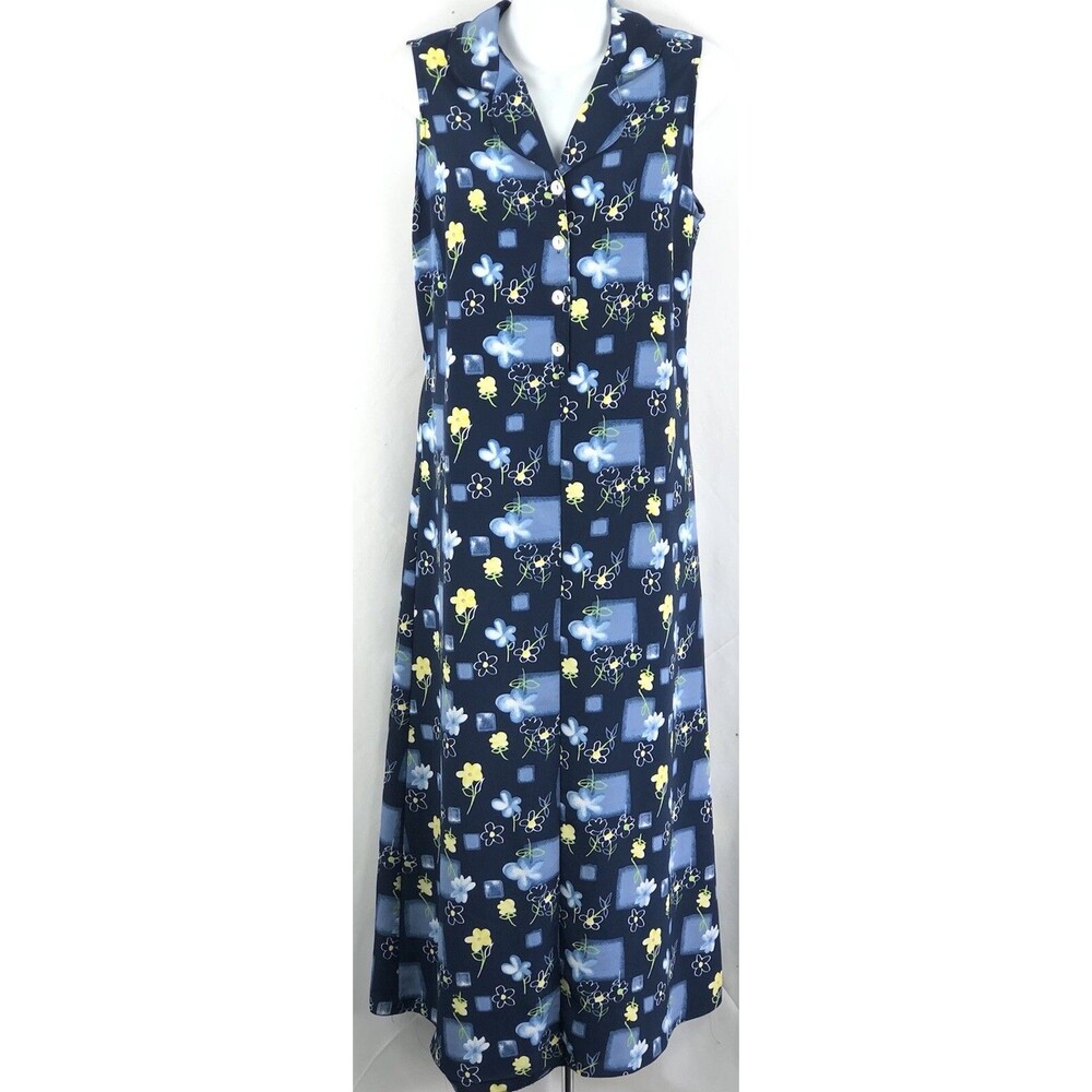 Vintage Sleeveless A-Line Dress 8 Blue Floral Maxi Cottage Fairy Whimsigoth